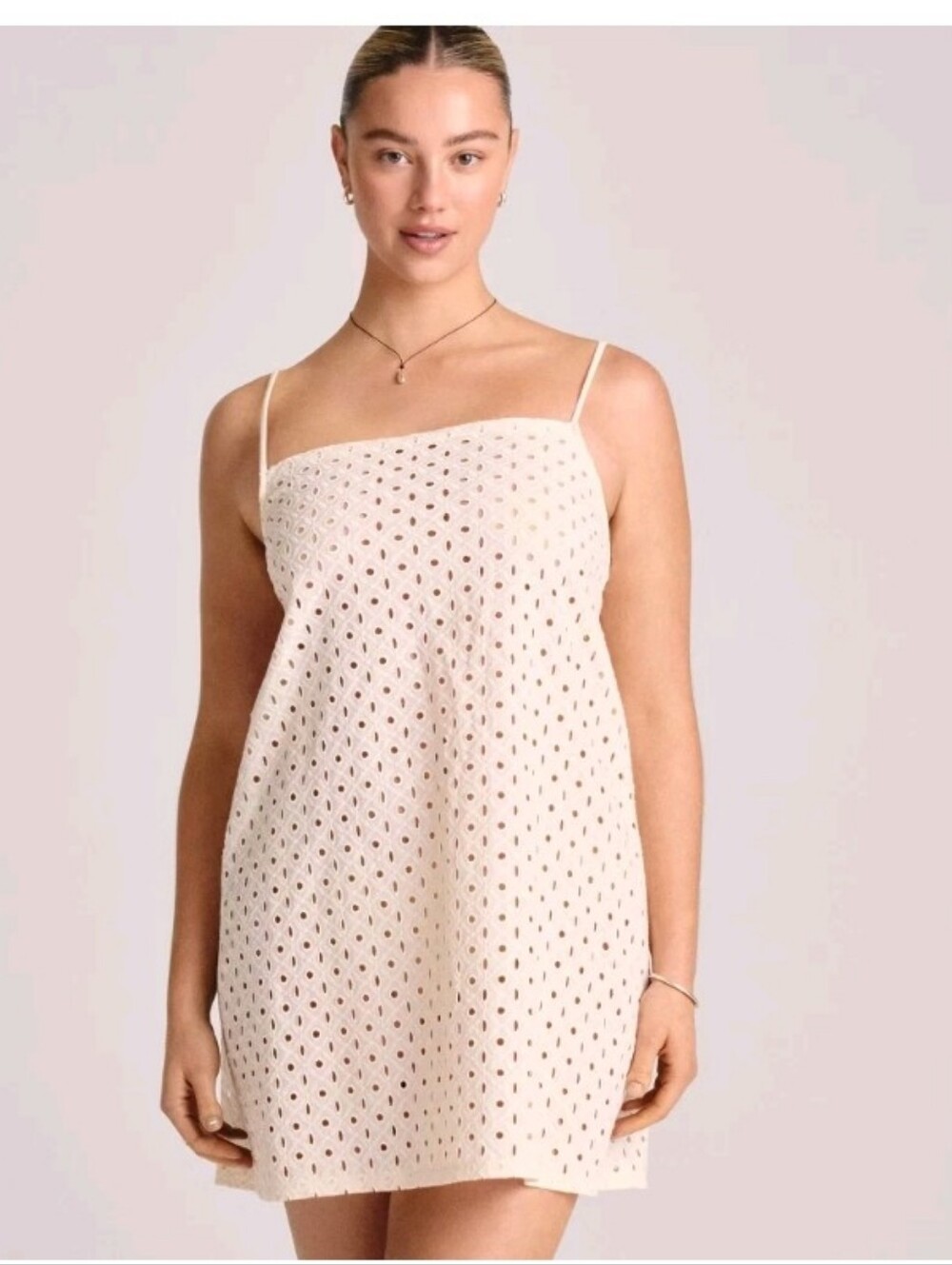 NWT Vitamin A Eyelet Mini Swim Cover Up Dress in Ivory Adjustable Straps Size XL